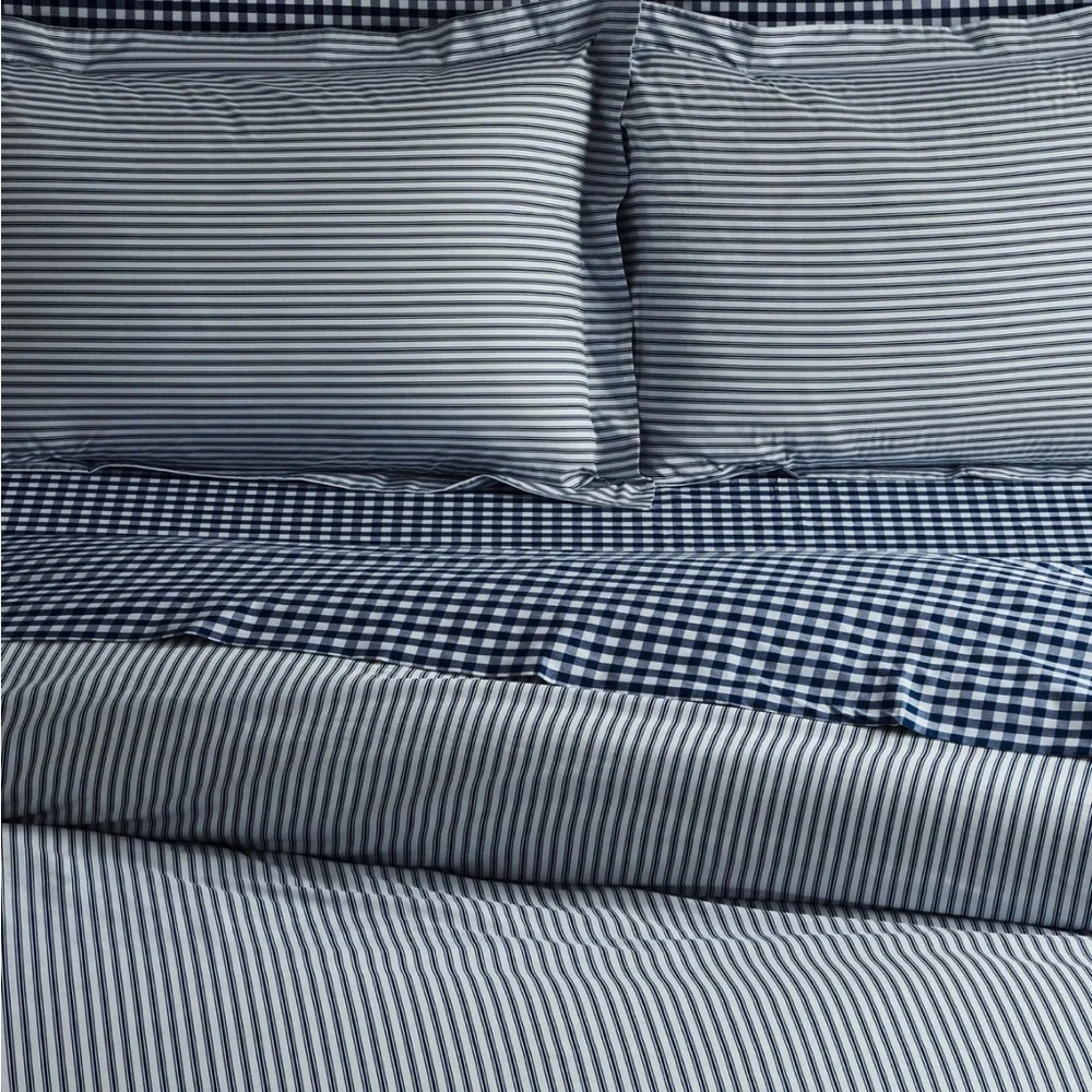 Petite Plume NWT French Ticking Cotton Percale Duvet Cover & Shams Queen Size